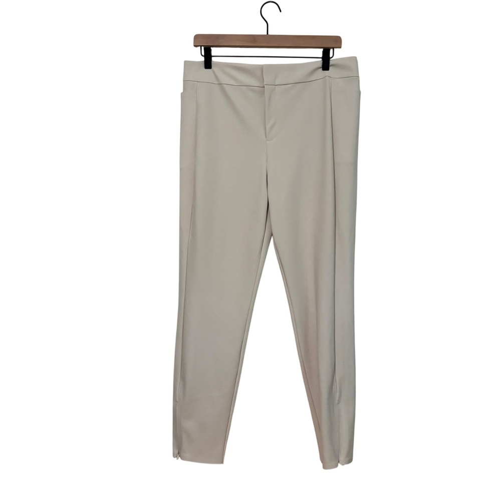 Athleta Stellar Tight Pants Size 12 Cream Beige Ankle Zip Slim Leg Trousers